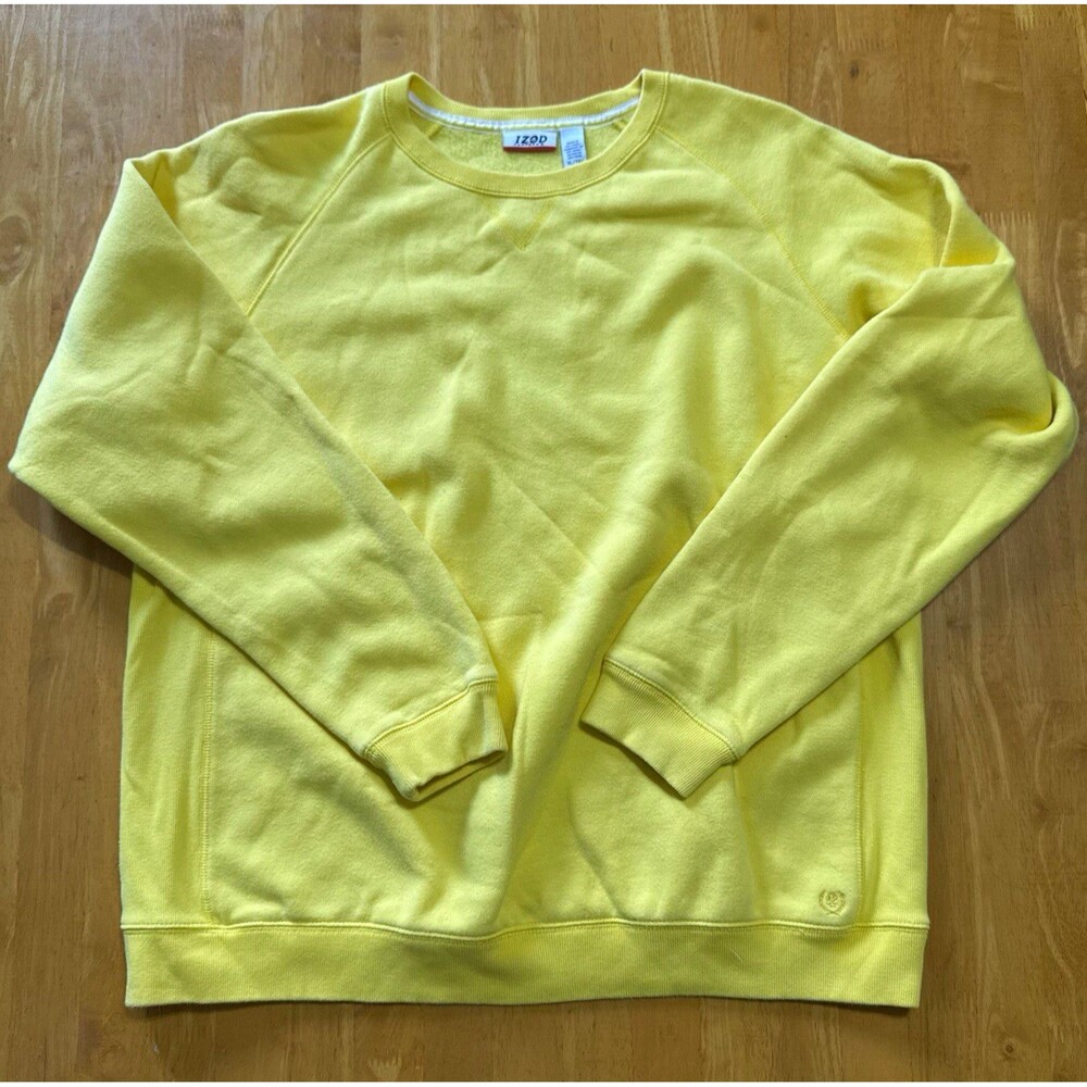 IZOD Performx Yellow Solid Crew Neck Pullover Sweatshirt XL Cotton Blend Logo